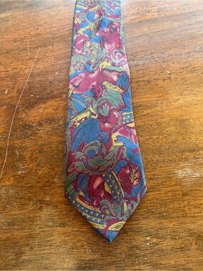 Men's Burgundy Floral Paisley Tie with Blue and Gold Accents